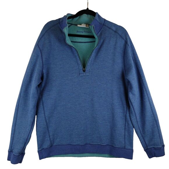Tommy Bahama Reversible Pull Over Sweater Men's Medium Blue/Green 1/4 Zip Luxury - Picture 1 of 9